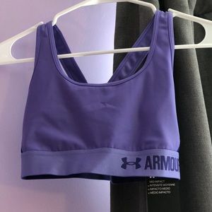 purple under armour criss cross back sports bra